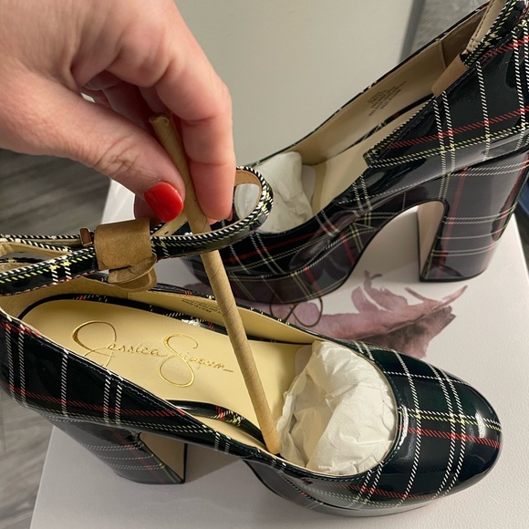 Jessica Simpson Black and Red Plaid Platform Heels - Picture 5 of 5